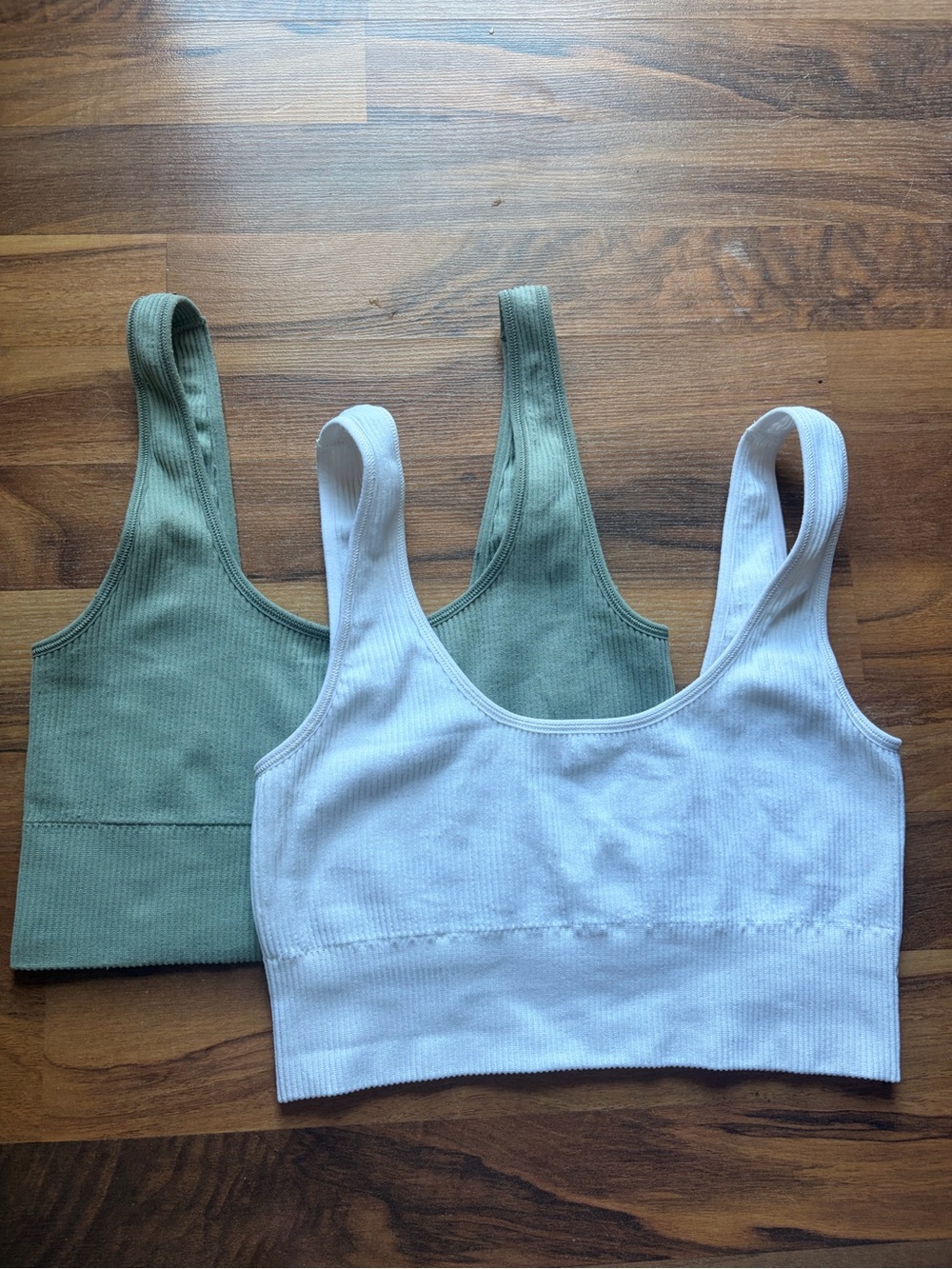 GAP Ribbed Crop Bralettes - White & Olive